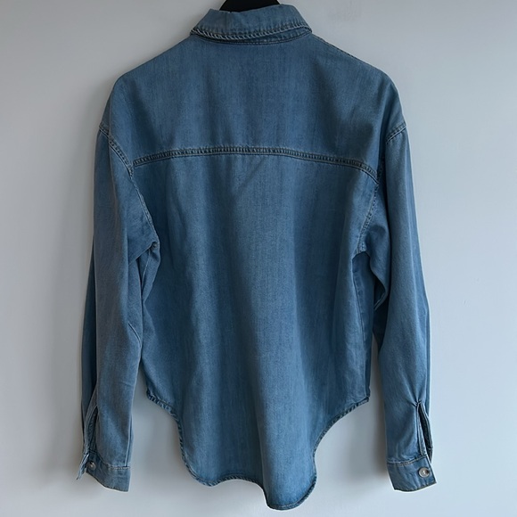 Anthropology Long-Sleeve Burnout Pocket Denim Buttondown Shirt - Picture 6 of 9